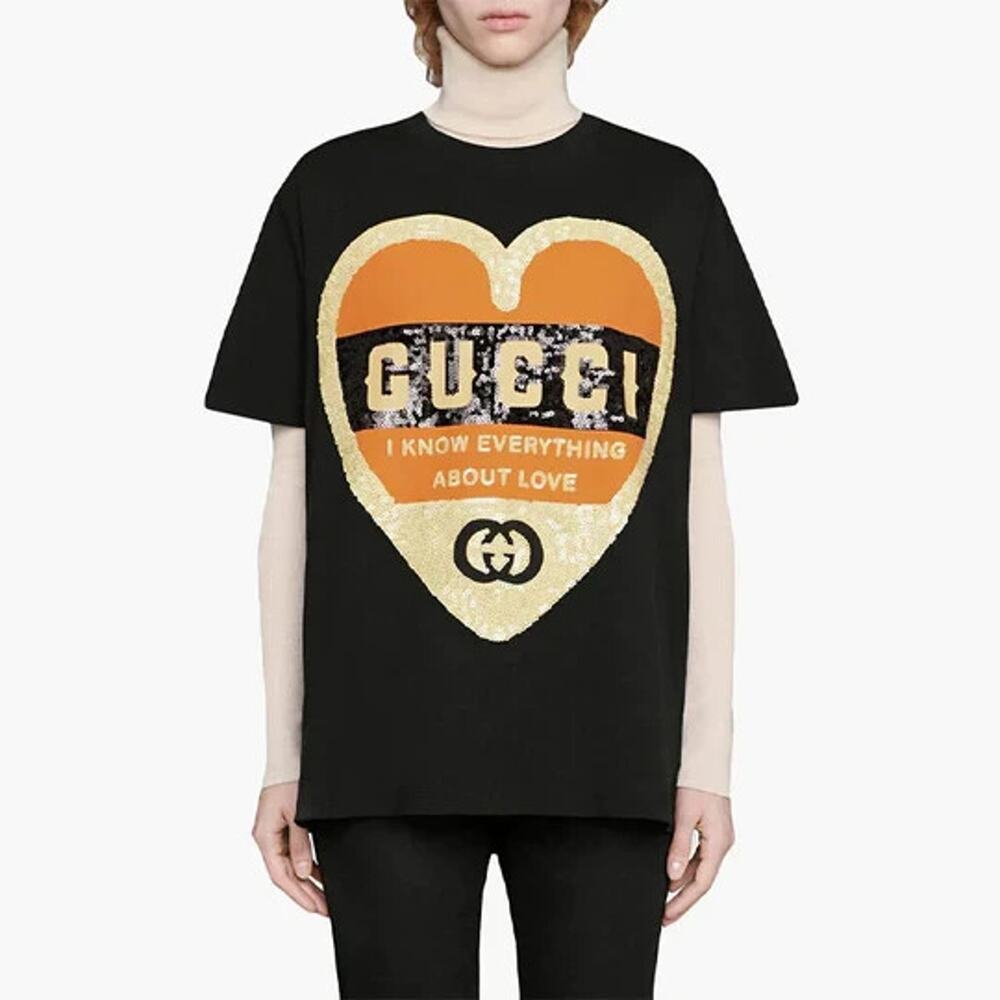 Gucci T Shirt Womens Medium Black Love Logo I Know Everything About Love Tee